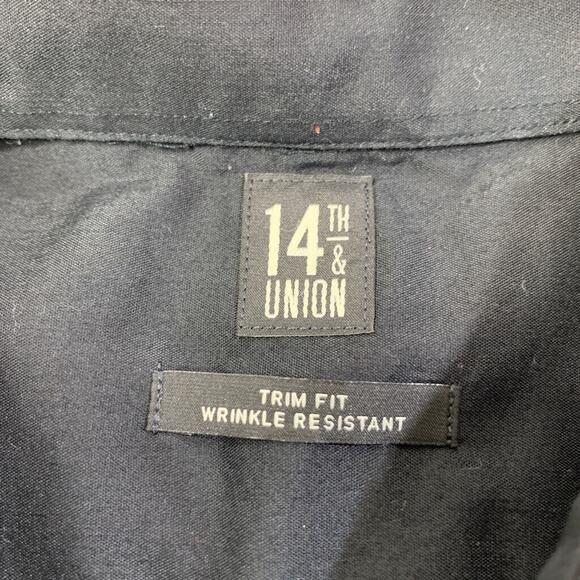 14th Union Shirt Mens 16 Black Button Up Long Sleeve Wrinkle Resistant Trim Fit - Picture 5 of 10